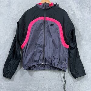Vintage 90s NIKE Windbreaker Track Jacket Women's Medium Retro Gray Pink Black